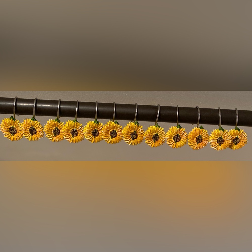 Sunflower Shower Curtain Hooks - Yellow Floral Accents